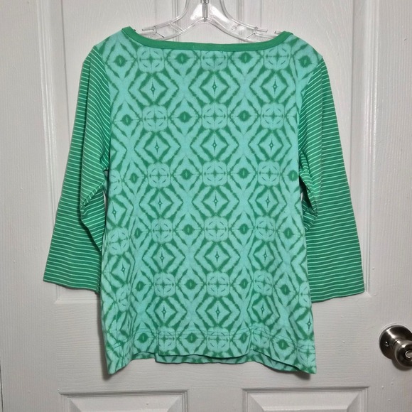 Fresh Produce Top Green Diamond Print 3/4 Sleeve Boat Neck Cotton Blend - Picture 5 of 8